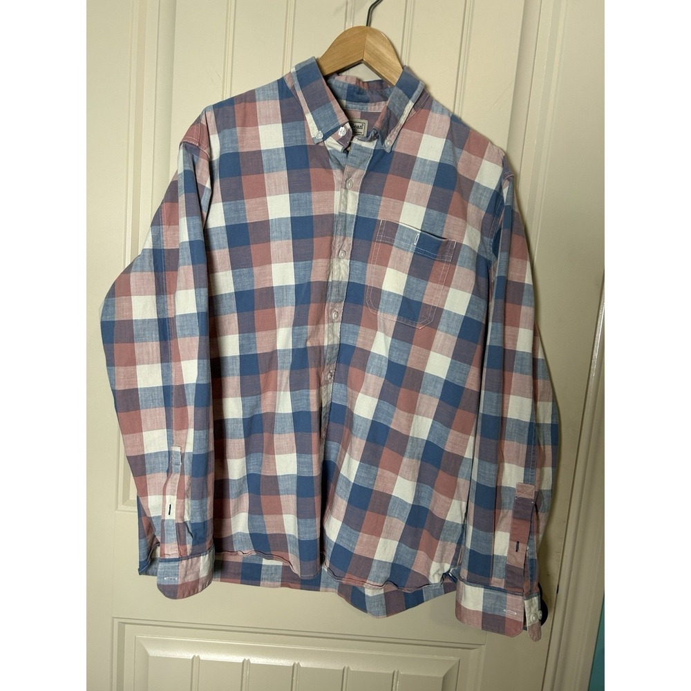 L.L.Bean Traditional Fit Flannel Shirt Sz L Pink Blue Plaid Long Sleeve Workwear
